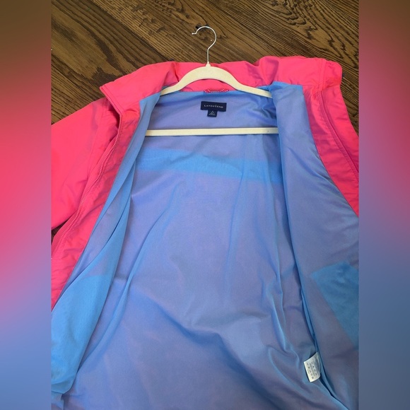 Lands End Rain Coat Jacket Hidden Hood Mesh lining Adjustable M 10-12 Pink - Picture 10 of 10